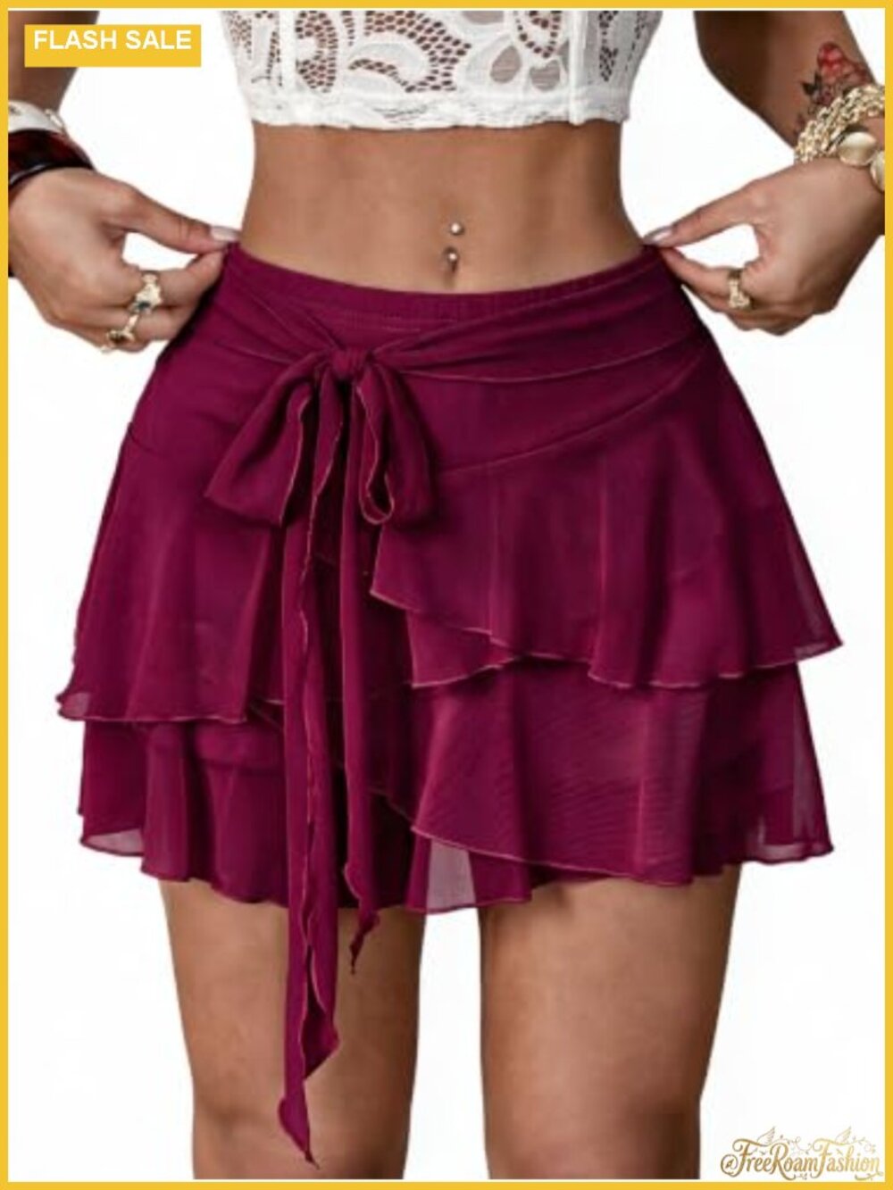 SKAYS Women's Mesh Ruffle Mini Skirt with Built-In Shorts Flowy Skort